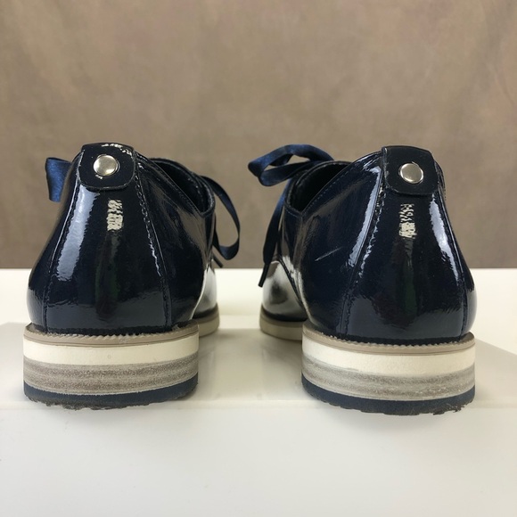 Marco Tozzi navy patent French blue Derby tie up womens shoe Size 40 ribbon lace - Picture 11 of 13